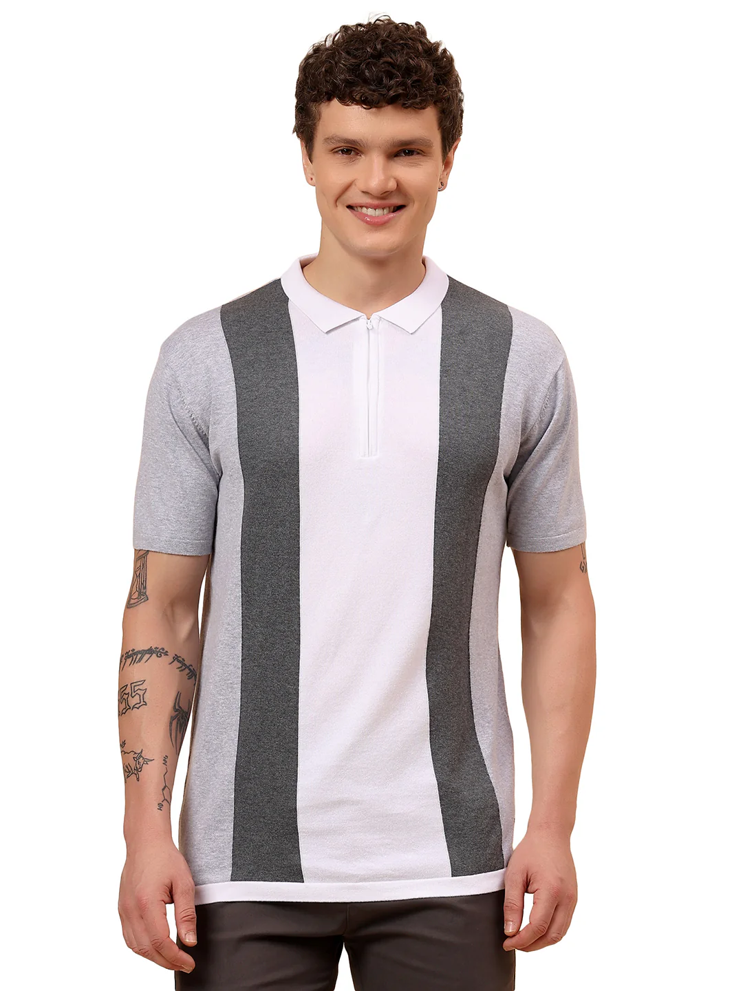 T-Shirt for Men | Breathable & Soft with Color Fastness Regular Fit Polo Neck Cotton Blend Fabric Striped Pattern - Image 9