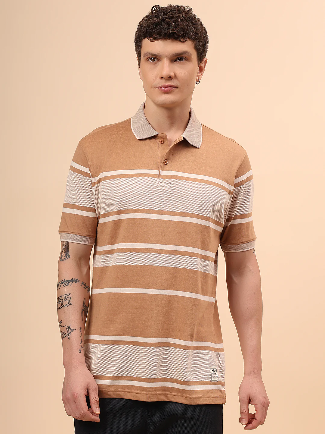 T-Shirt for Men | Breathable & Soft with Color Fastness Regular Fit Polo Neck Cotton Fabric Striped Pattern - Image 3
