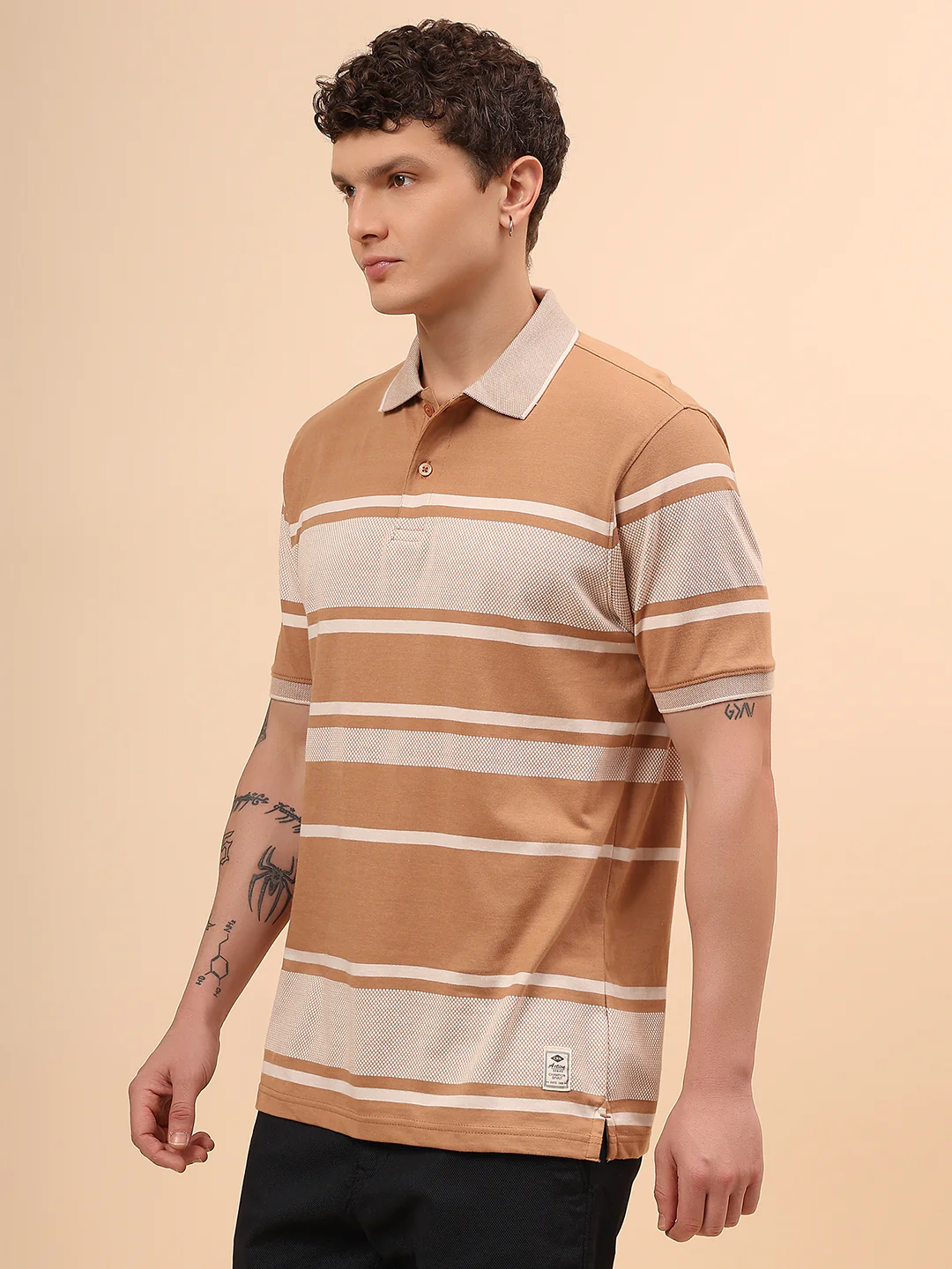 T-Shirt for Men | Breathable & Soft with Color Fastness Regular Fit Polo Neck Cotton Fabric Striped Pattern - Image 4