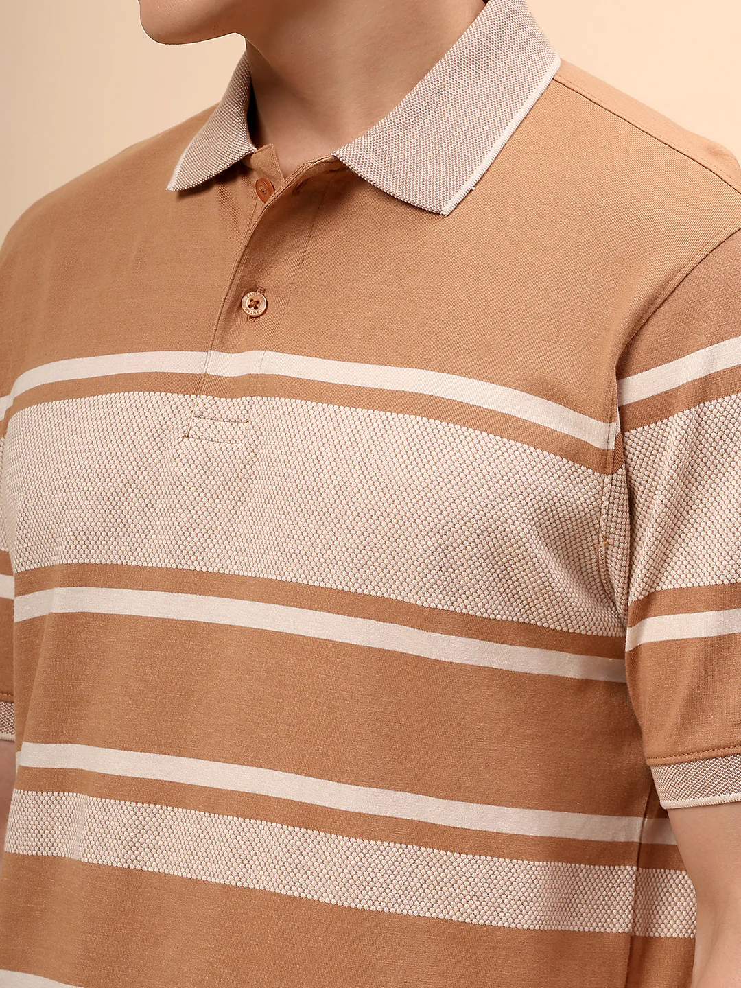 T-Shirt for Men | Breathable & Soft with Color Fastness Regular Fit Polo Neck Cotton Fabric Striped Pattern - Image 7