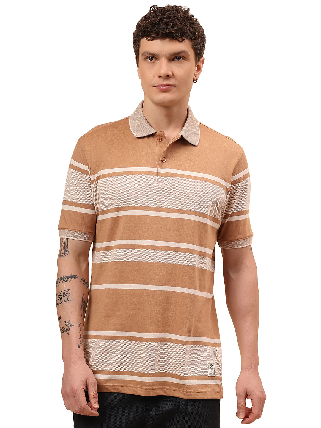 T-Shirt for Men | Breathable & Soft with Color Fastness Regular Fit Polo Neck Cotton Fabric Striped Pattern - Image 9