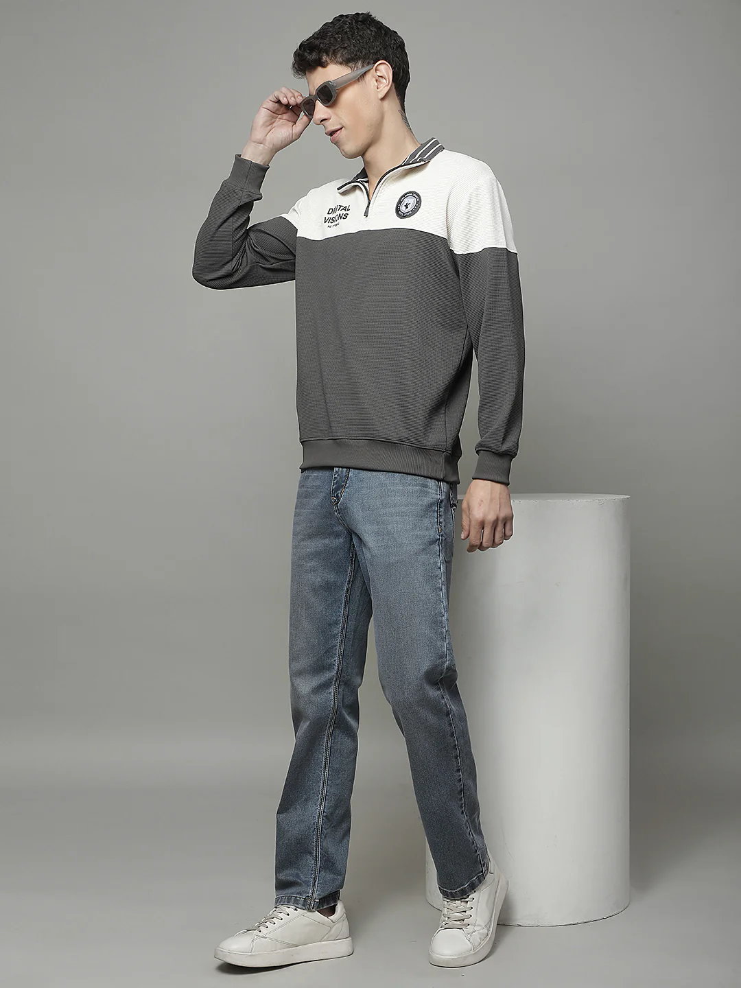 T-Shirt for Men | Breathable & Soft with Color Fastness Regular Fit Mock Neck Poly Cotton Fabric Colour Block Pattern - Image 3