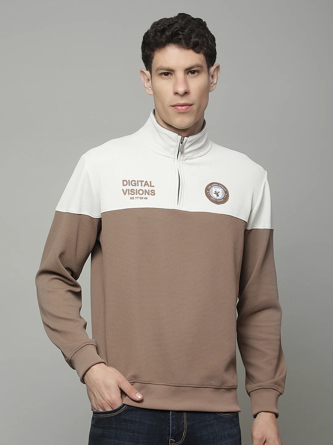 T-Shirt for Men | Breathable & Soft with Color Fastness Regular Fit Mock Neck Poly Cotton Fabric Colour Block Pattern - Image 5