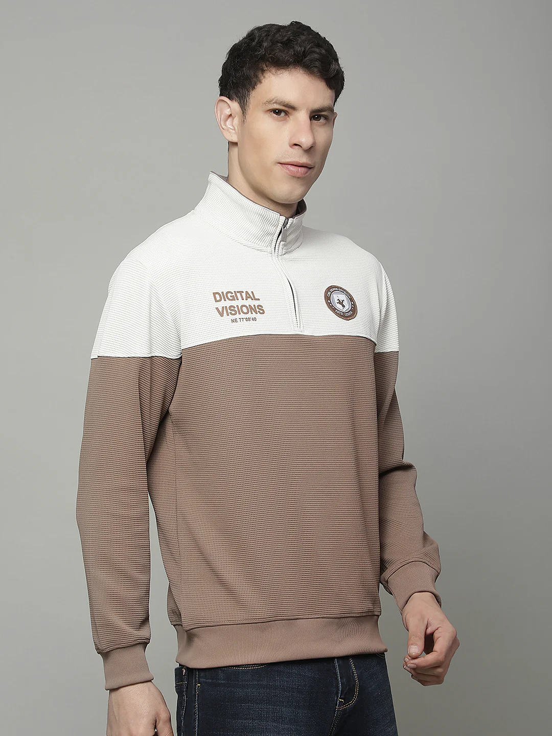T-Shirt for Men | Breathable & Soft with Color Fastness Regular Fit Mock Neck Poly Cotton Fabric Colour Block Pattern - Image 6