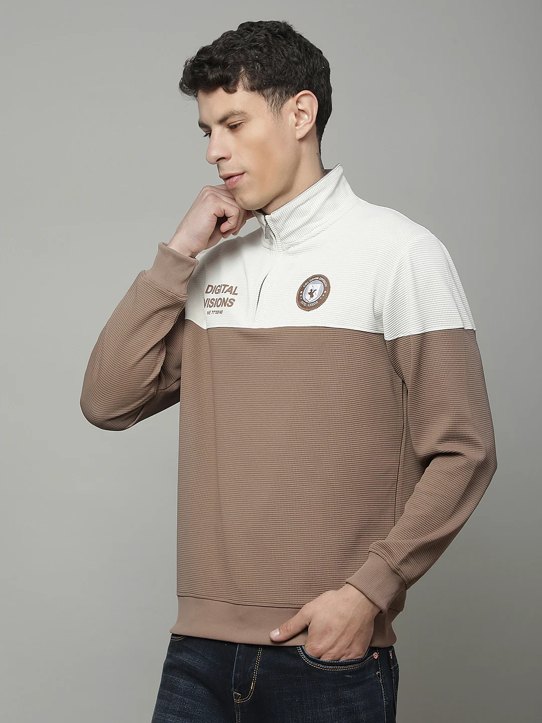 T-Shirt for Men | Breathable & Soft with Color Fastness Regular Fit Mock Neck Poly Cotton Fabric Colour Block Pattern - Image 7