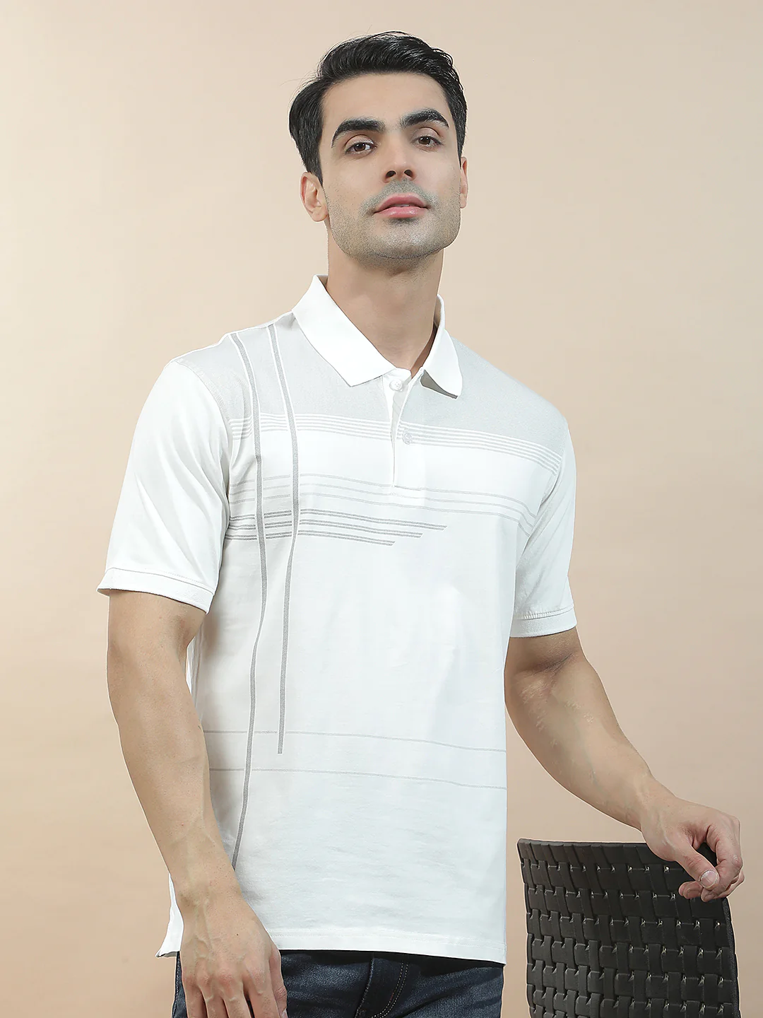 T-Shirt for Men | Breathable & Soft with Color Fastness Regular Fit Polo Neck Cotton Blend Fabric Checkered Pattern - Image 2