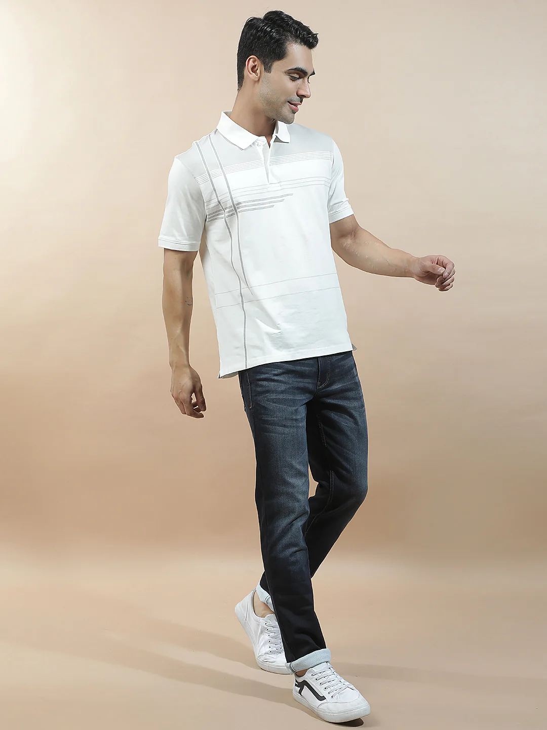 T-Shirt for Men | Breathable & Soft with Color Fastness Regular Fit Polo Neck Cotton Blend Fabric Checkered Pattern - Image 3