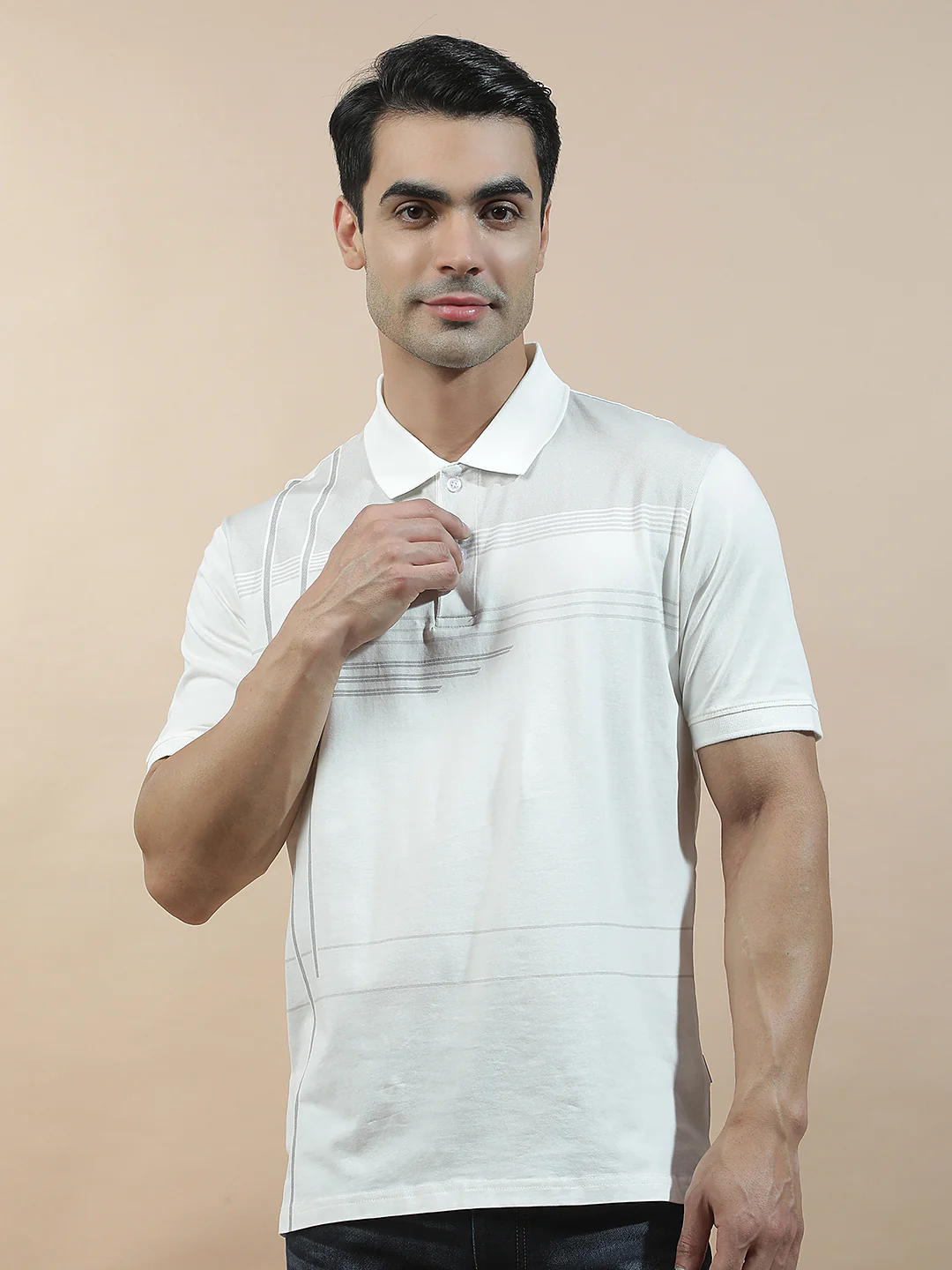 T-Shirt for Men | Breathable & Soft with Color Fastness Regular Fit Polo Neck Cotton Blend Fabric Checkered Pattern - Image 5