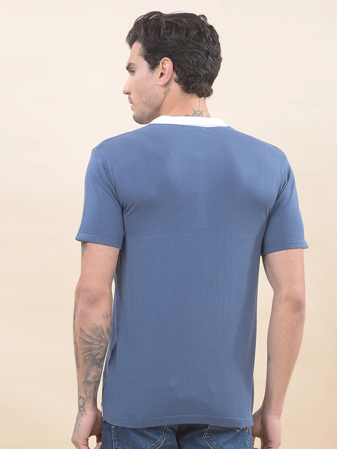 T-Shirt for Men | Breathable & Soft with Color Fastness Regular Fit Polo Neck Cotton Blend Fabric Colourblocked Pattern - Image 2
