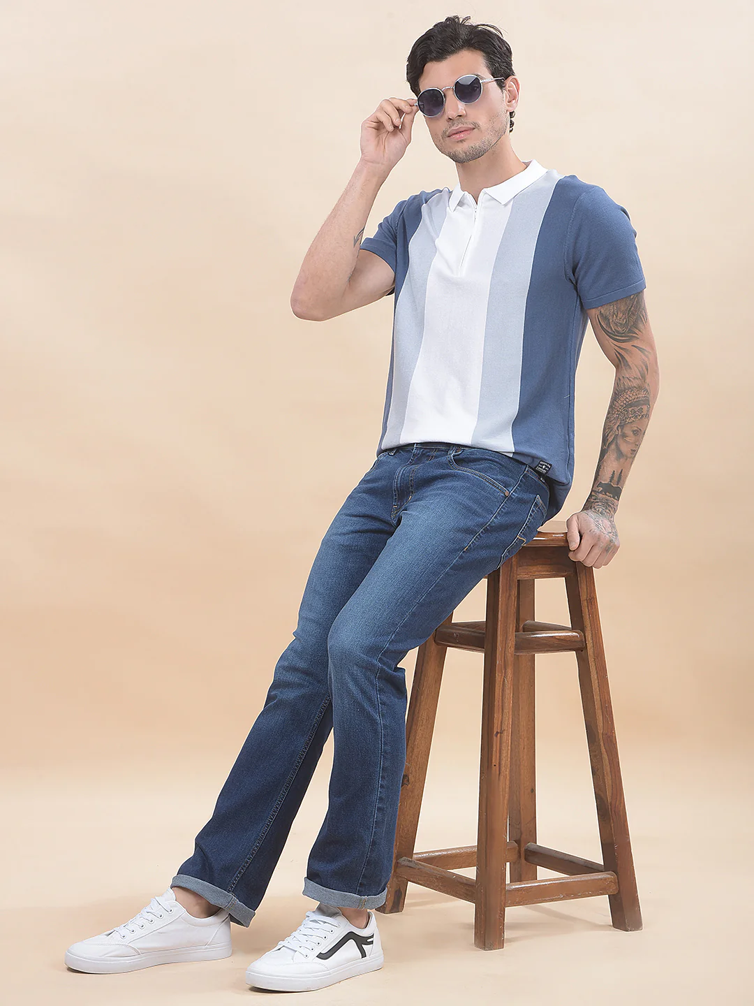 T-Shirt for Men | Breathable & Soft with Color Fastness Regular Fit Polo Neck Cotton Blend Fabric Colourblocked Pattern - Image 3
