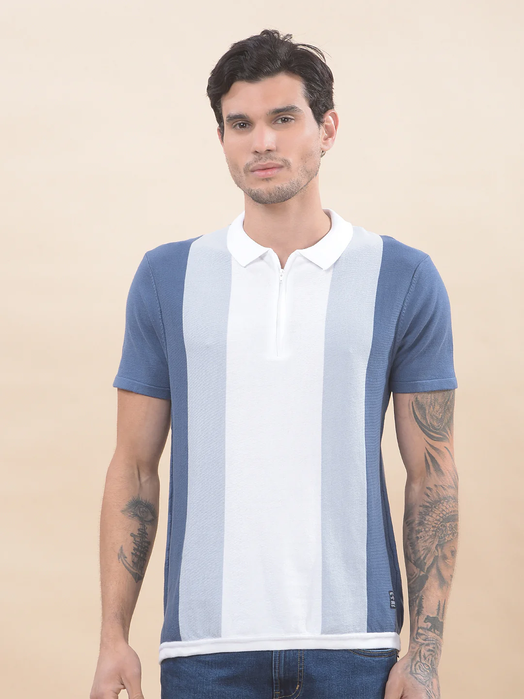 T-Shirt for Men | Breathable & Soft with Color Fastness Regular Fit Polo Neck Cotton Blend Fabric Colourblocked Pattern - Image 4