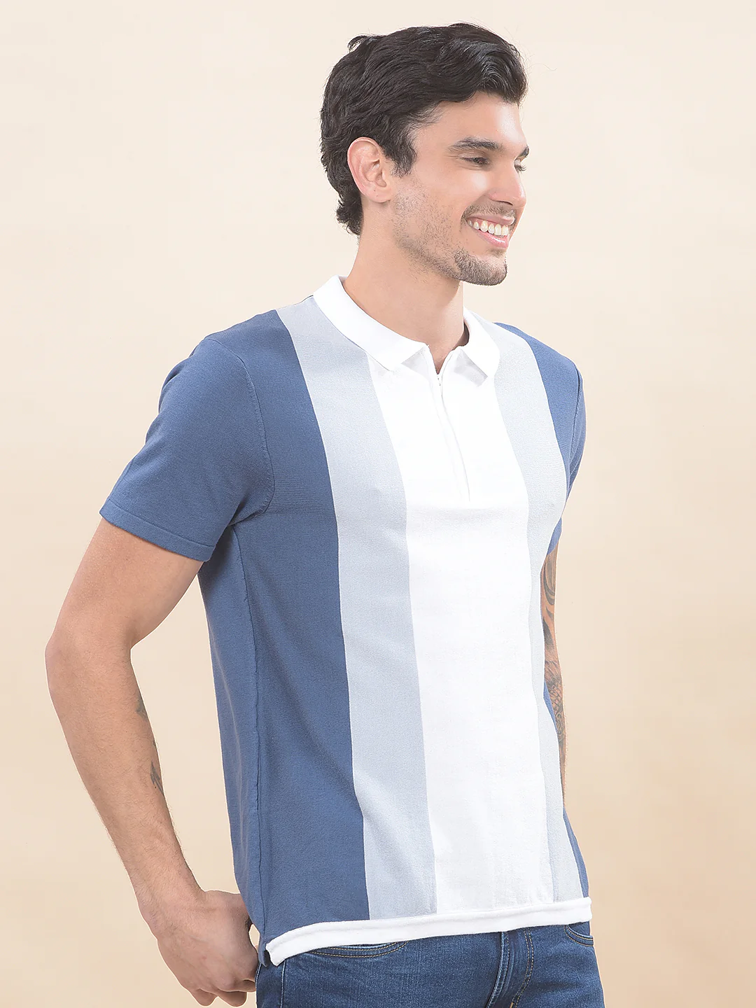 T-Shirt for Men | Breathable & Soft with Color Fastness Regular Fit Polo Neck Cotton Blend Fabric Colourblocked Pattern - Image 6