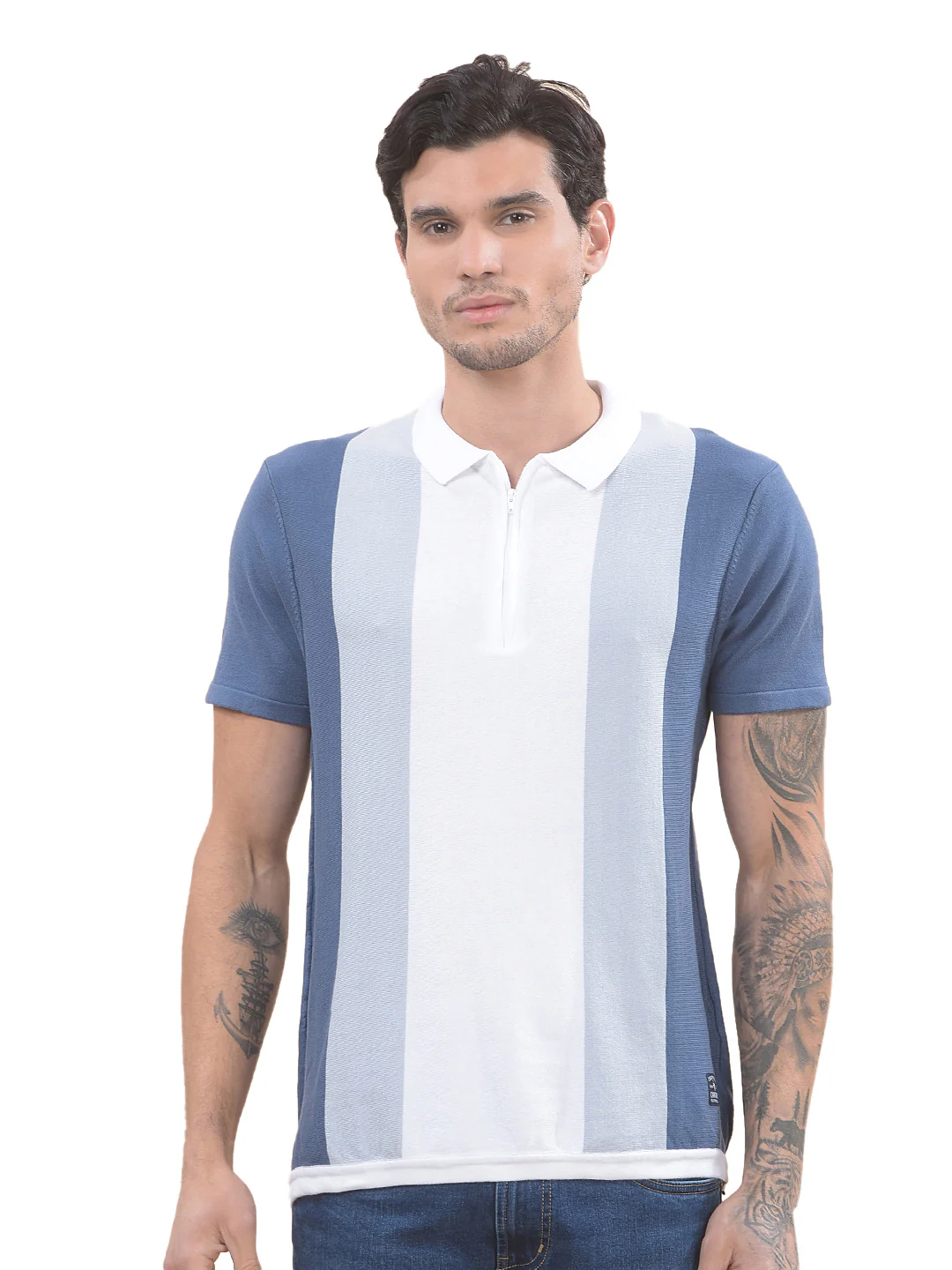 T-Shirt for Men | Breathable & Soft with Color Fastness Regular Fit Polo Neck Cotton Blend Fabric Colourblocked Pattern - Image 8