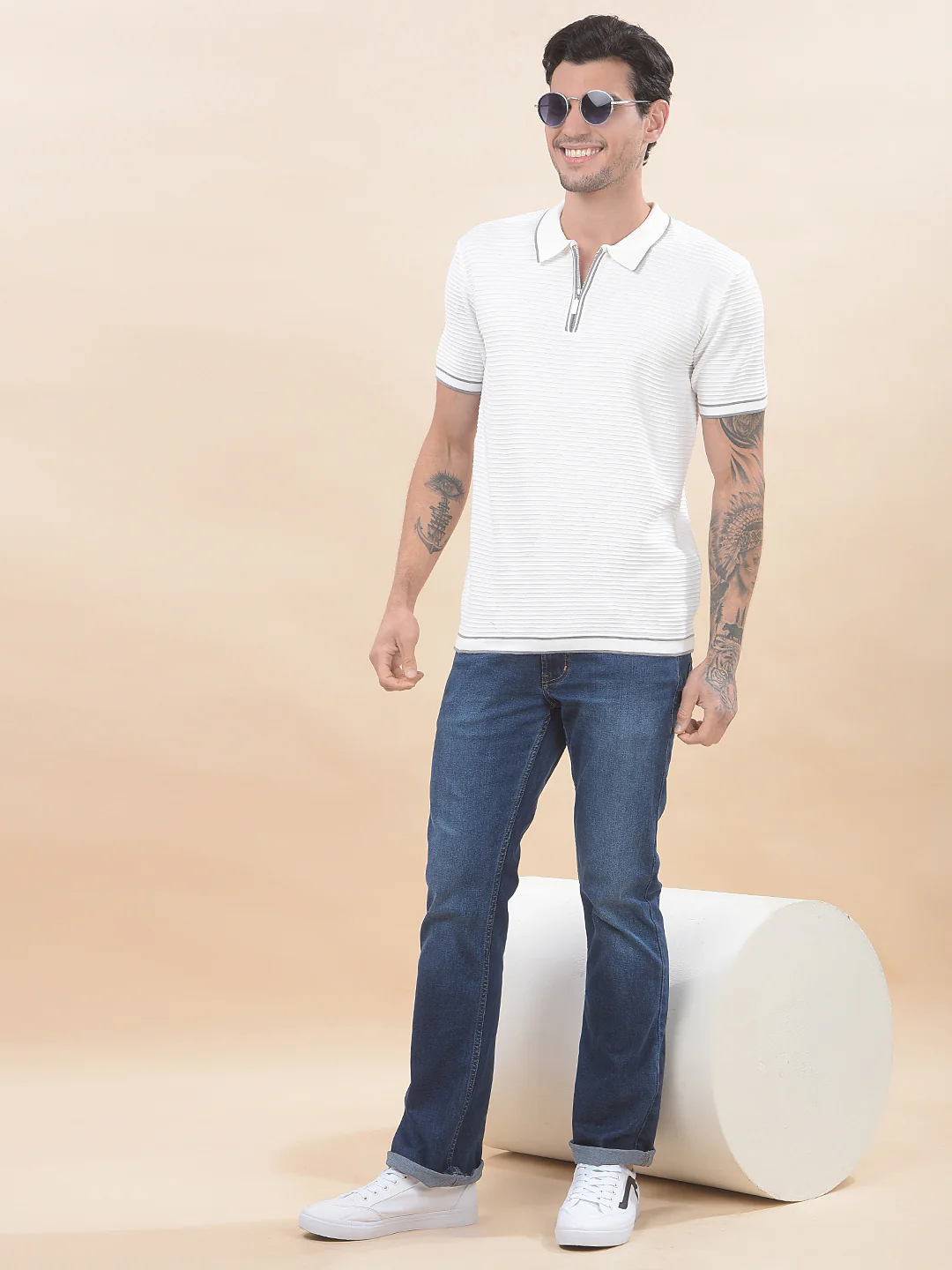 T-Shirt for Men | Breathable & Soft with Color Fastness Regular Fit Polo Neck Cotton Blend Fabric Self-Design Pattern - Image 2