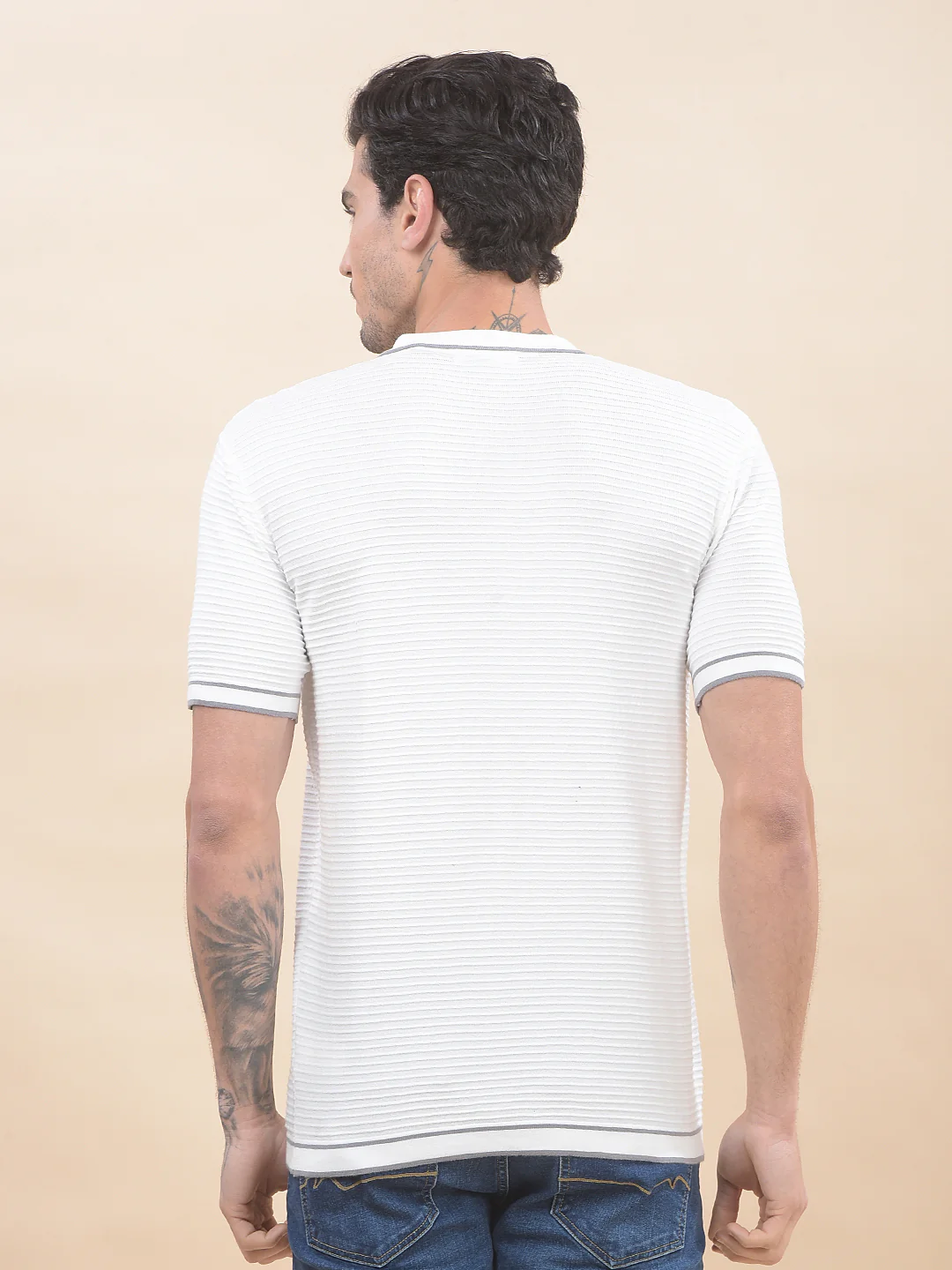 T-Shirt for Men | Breathable & Soft with Color Fastness Regular Fit Polo Neck Cotton Blend Fabric Self-Design Pattern - Image 3