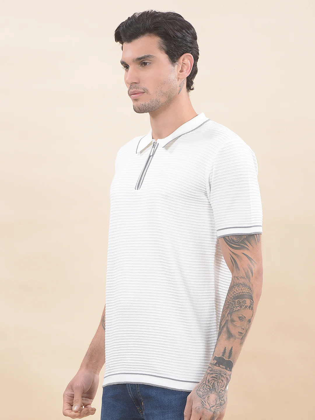 T-Shirt for Men | Breathable & Soft with Color Fastness Regular Fit Polo Neck Cotton Blend Fabric Self-Design Pattern - Image 5