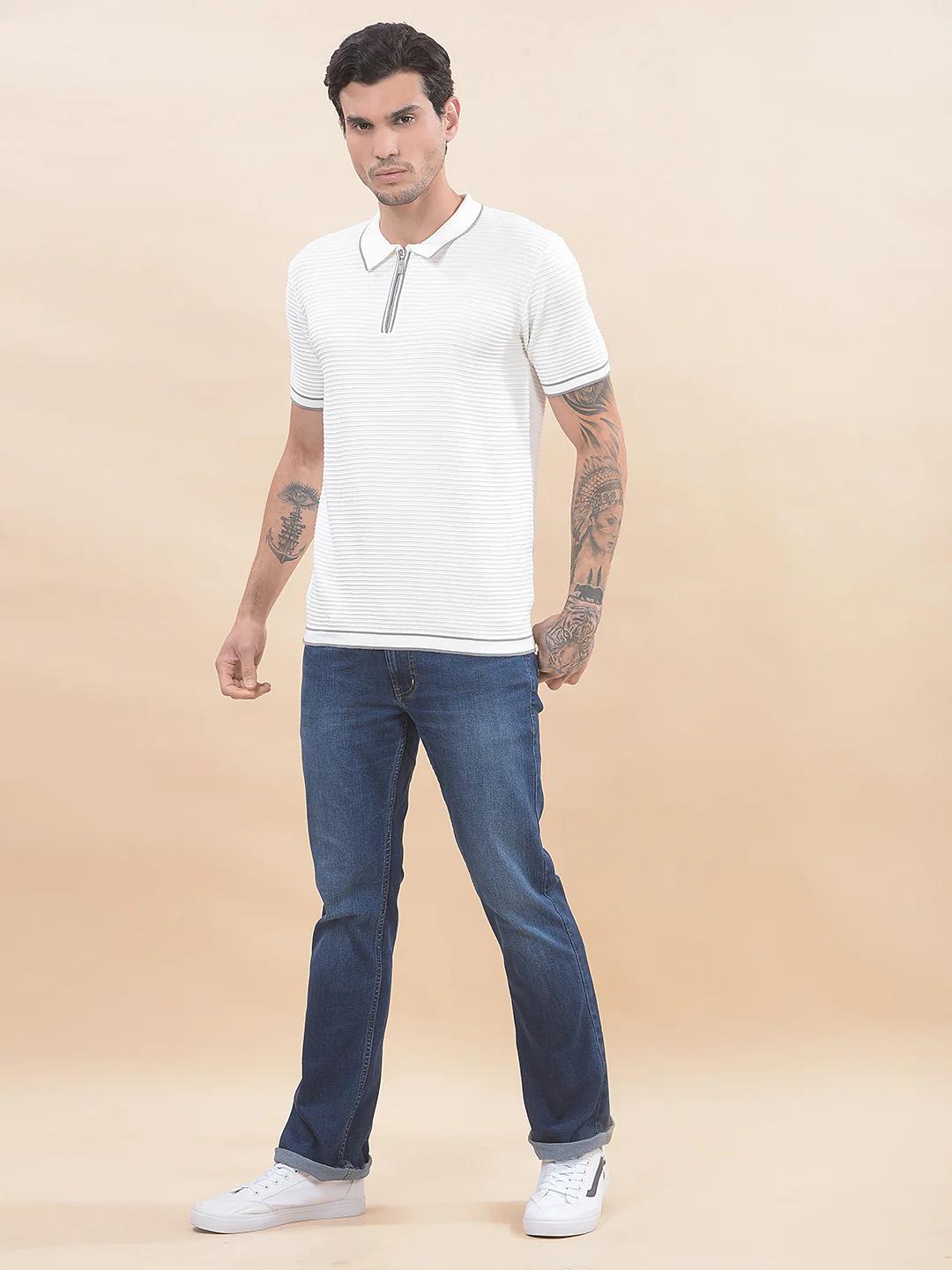 T-Shirt for Men | Breathable & Soft with Color Fastness Regular Fit Polo Neck Cotton Blend Fabric Self-Design Pattern - Image 8