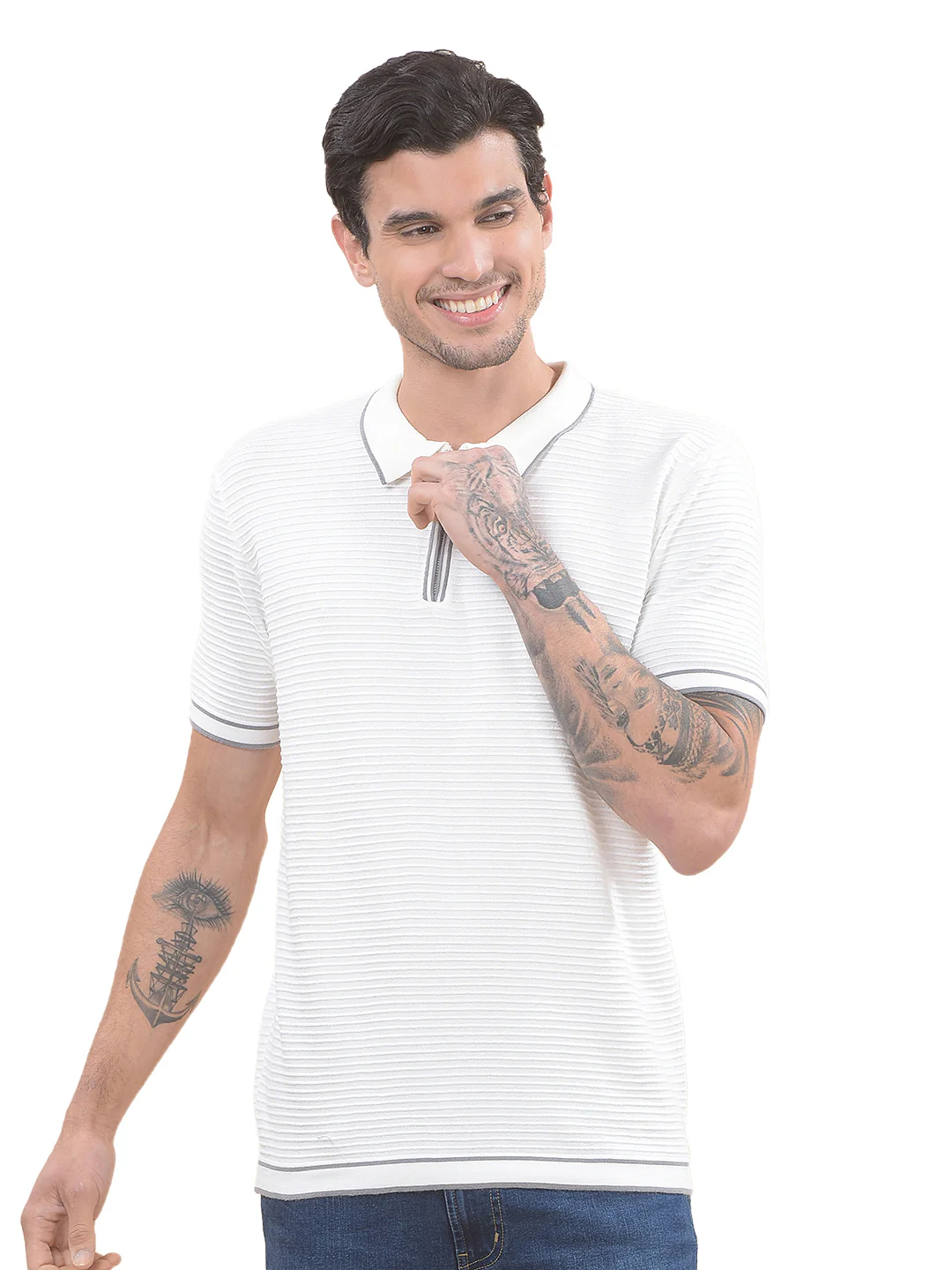 T-Shirt for Men | Breathable & Soft with Color Fastness Regular Fit Polo Neck Cotton Blend Fabric Self-Design Pattern - Image 9