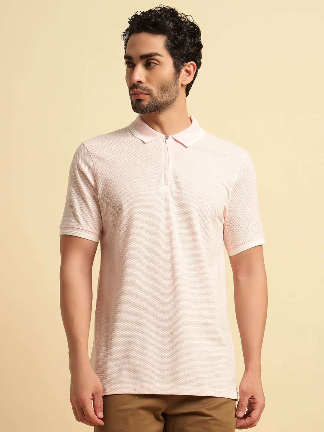 T-Shirt for Men | Breathable & Soft with Color Fastness Regular Fit Polo Neck Cotton Blend Fabric Solid Pattern - Image 2