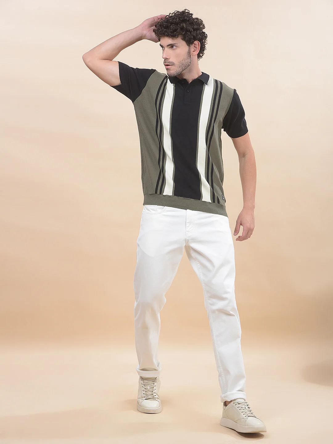 T-Shirt for Men | Breathable & Soft with Color Fastness Regular Fit Polo Neck Cotton Blend Fabric Striped Pattern