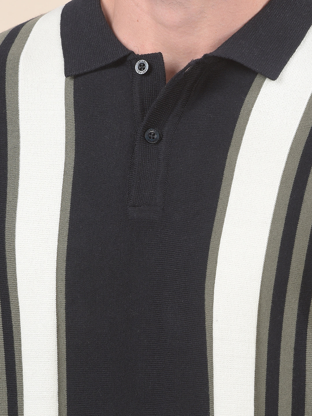 T-Shirt for Men | Breathable & Soft with Color Fastness Regular Fit Polo Neck Cotton Blend Fabric Striped Pattern - Image 3