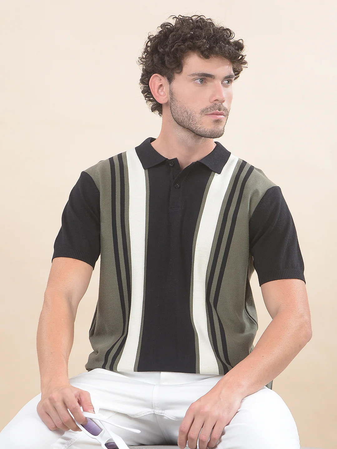 T-Shirt for Men | Breathable & Soft with Color Fastness Regular Fit Polo Neck Cotton Blend Fabric Striped Pattern - Image 4
