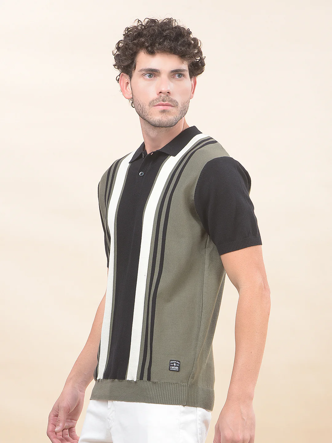 T-Shirt for Men | Breathable & Soft with Color Fastness Regular Fit Polo Neck Cotton Blend Fabric Striped Pattern - Image 7