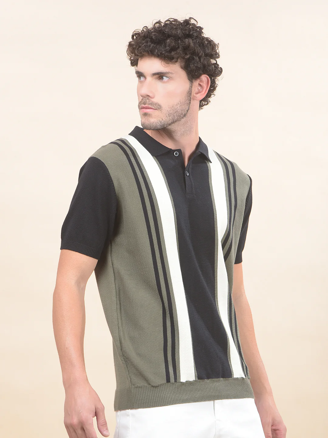 T-Shirt for Men | Breathable & Soft with Color Fastness Regular Fit Polo Neck Cotton Blend Fabric Striped Pattern - Image 8