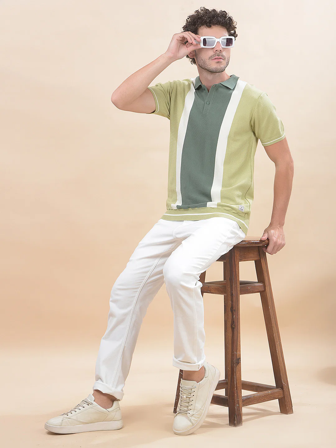T-Shirt for Men | Breathable & Soft with Color Fastness Regular Fit Polo Neck Cotton Blend Fabric Striped Pattern