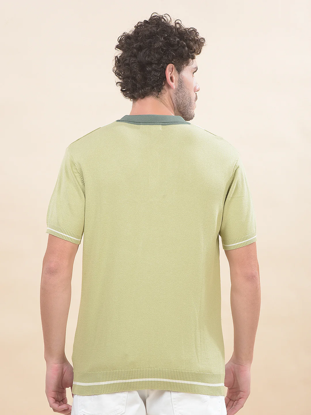 T-Shirt for Men | Breathable & Soft with Color Fastness Regular Fit Polo Neck Cotton Blend Fabric Striped Pattern - Image 2