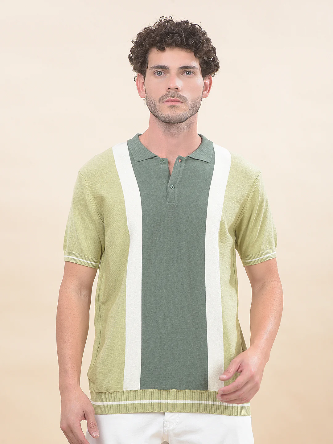 T-Shirt for Men | Breathable & Soft with Color Fastness Regular Fit Polo Neck Cotton Blend Fabric Striped Pattern - Image 3