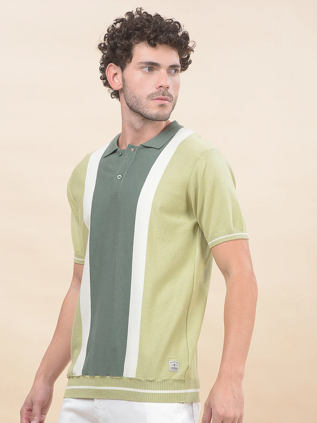 T-Shirt for Men | Breathable & Soft with Color Fastness Regular Fit Polo Neck Cotton Blend Fabric Striped Pattern - Image 4
