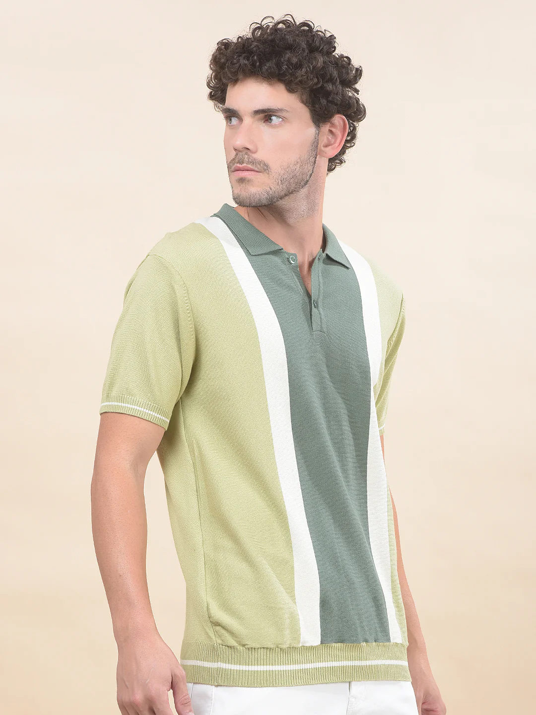 T-Shirt for Men | Breathable & Soft with Color Fastness Regular Fit Polo Neck Cotton Blend Fabric Striped Pattern - Image 5