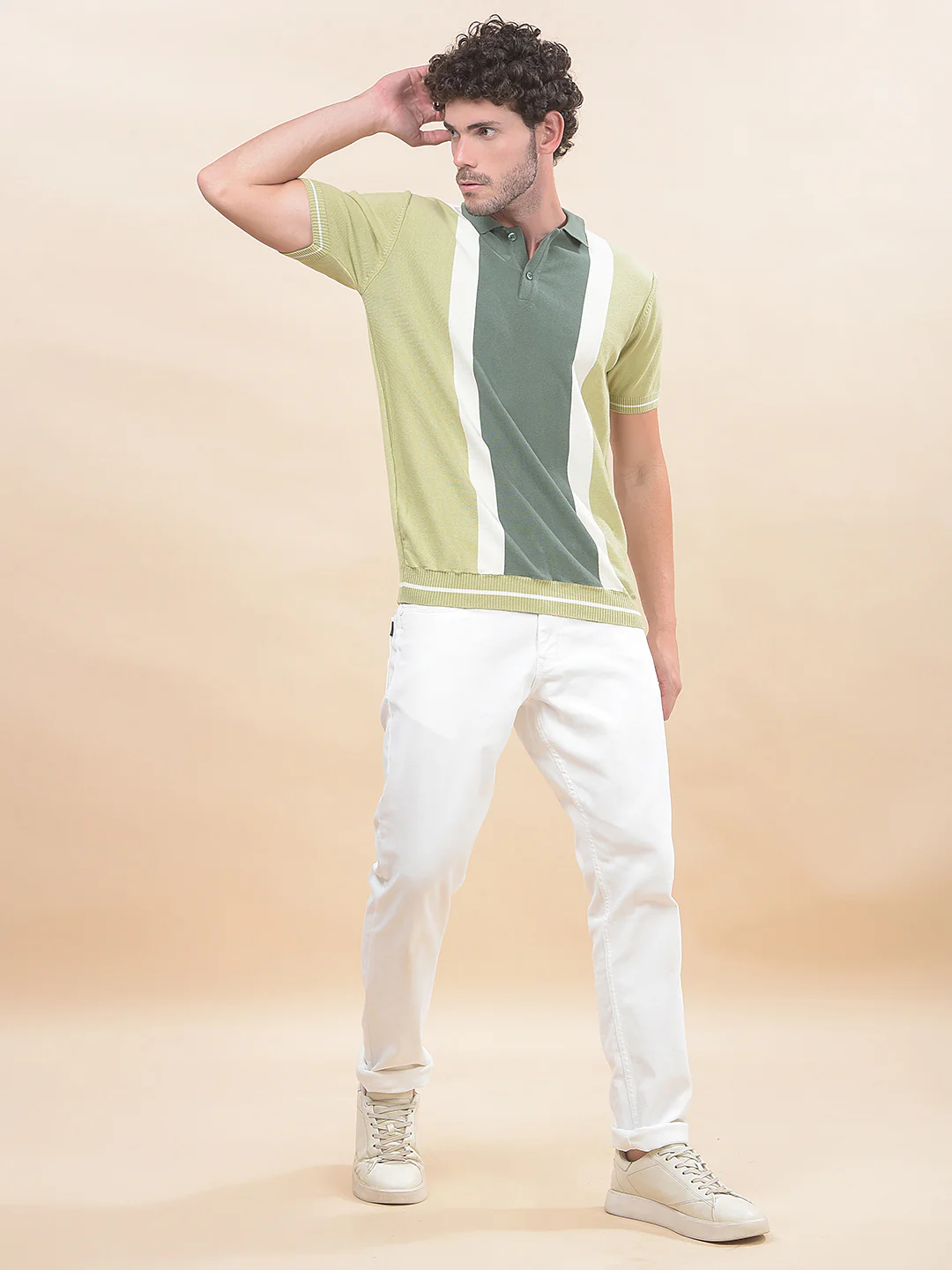T-Shirt for Men | Breathable & Soft with Color Fastness Regular Fit Polo Neck Cotton Blend Fabric Striped Pattern - Image 7