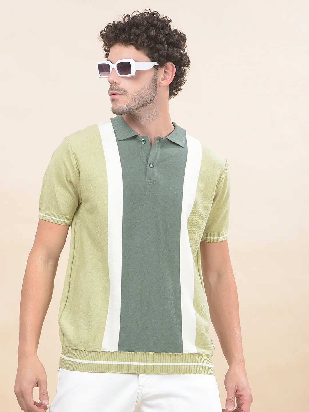 T-Shirt for Men | Breathable & Soft with Color Fastness Regular Fit Polo Neck Cotton Blend Fabric Striped Pattern - Image 8