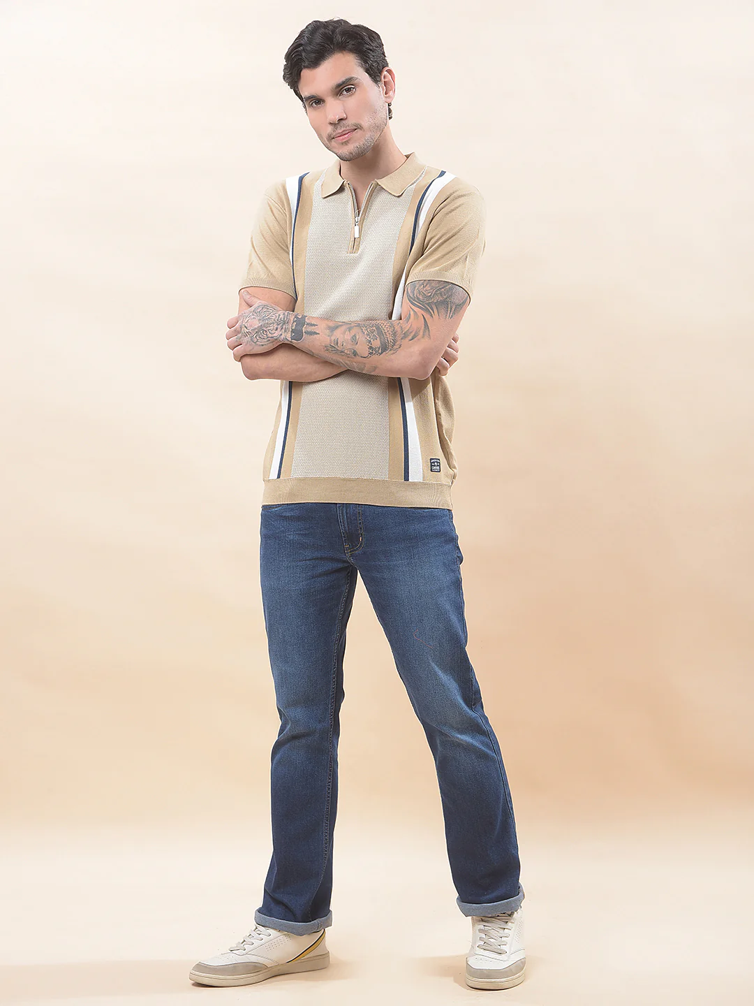 T-Shirt for Men | Breathable & Soft with Color Fastness Regular Fit Polo Neck Cotton Blend Fabric Striped Pattern - Image 2