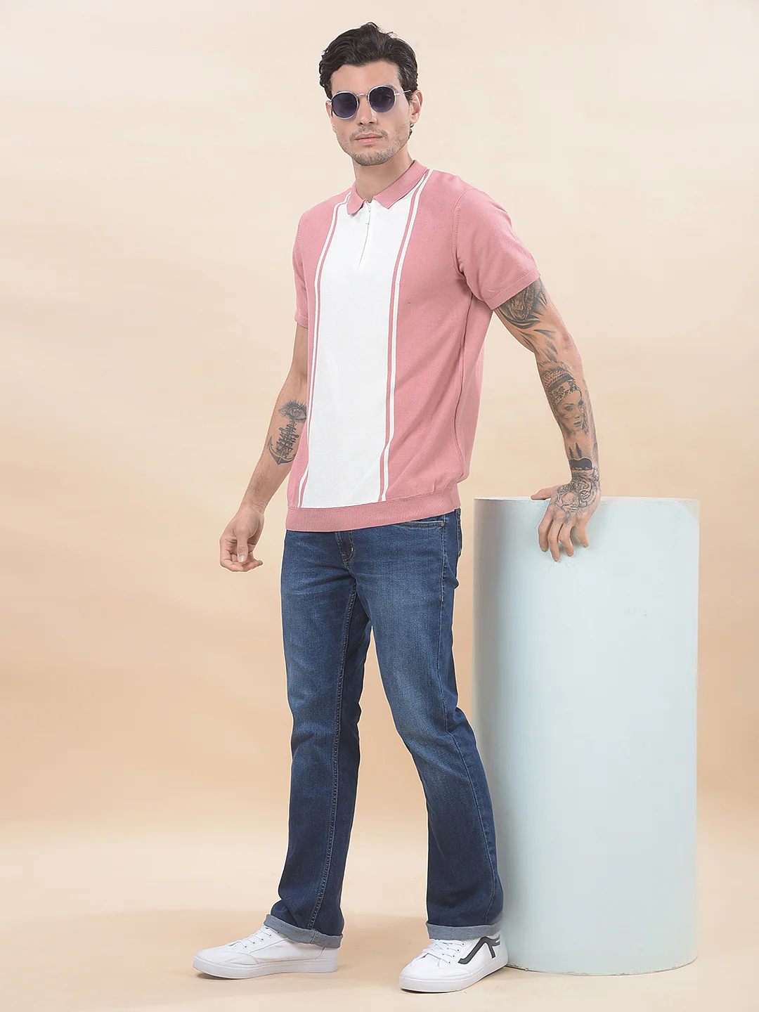 T-Shirt for Men | Breathable & Soft with Color Fastness Regular Fit Polo Neck Cotton Blend Fabric Striped Pattern - Image 8
