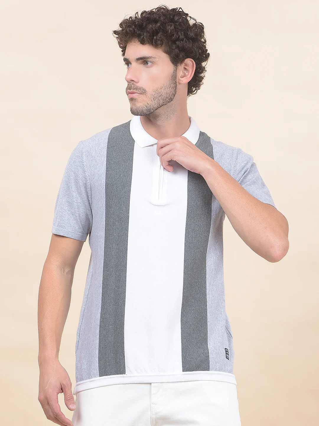 T-Shirt for Men | Breathable & Soft with Color Fastness Regular Fit Polo Neck Cotton Blend Fabric Striped Pattern - Image 3