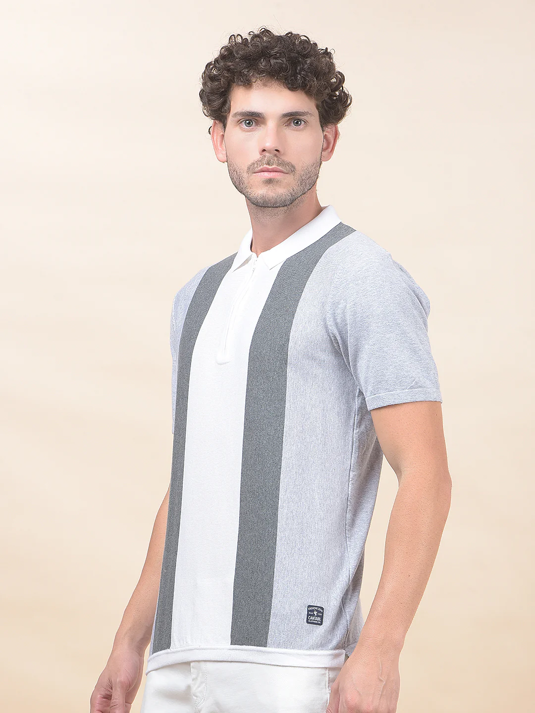 T-Shirt for Men | Breathable & Soft with Color Fastness Regular Fit Polo Neck Cotton Blend Fabric Striped Pattern - Image 4