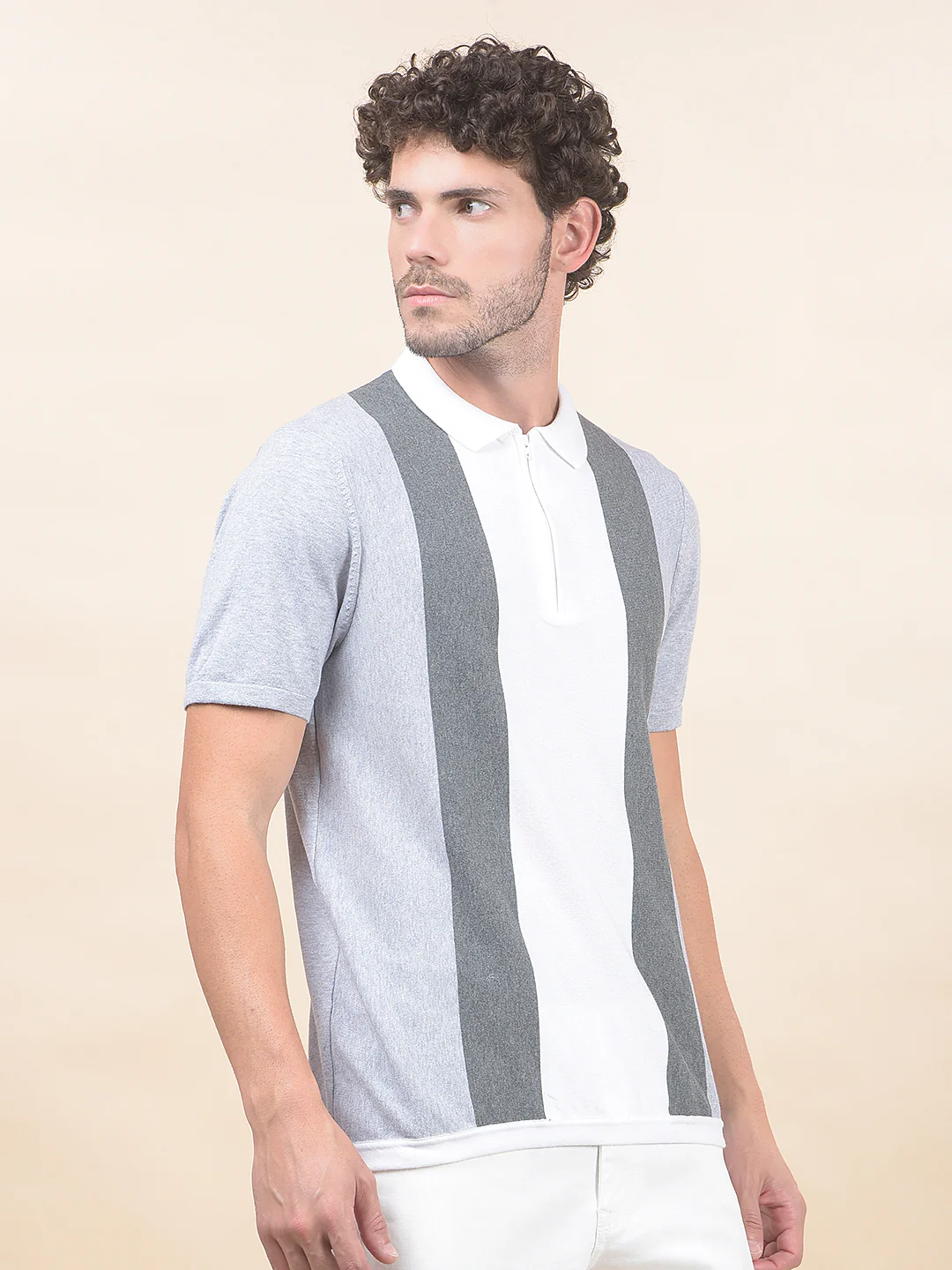 T-Shirt for Men | Breathable & Soft with Color Fastness Regular Fit Polo Neck Cotton Blend Fabric Striped Pattern - Image 5