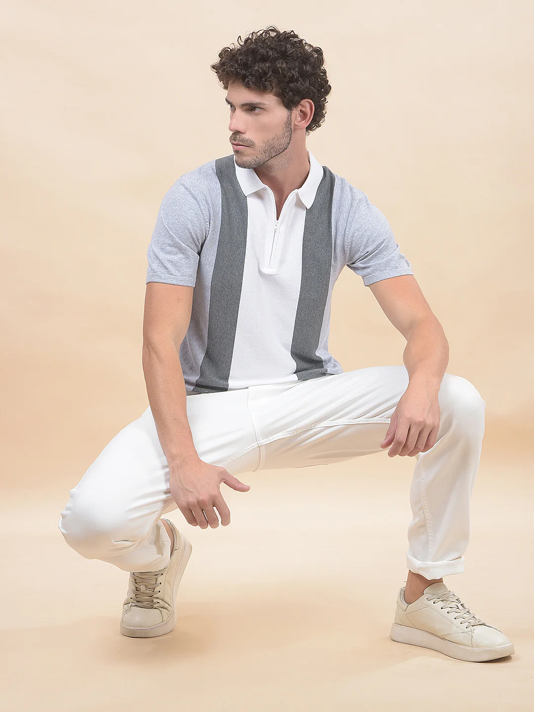 T-Shirt for Men | Breathable & Soft with Color Fastness Regular Fit Polo Neck Cotton Blend Fabric Striped Pattern - Image 7