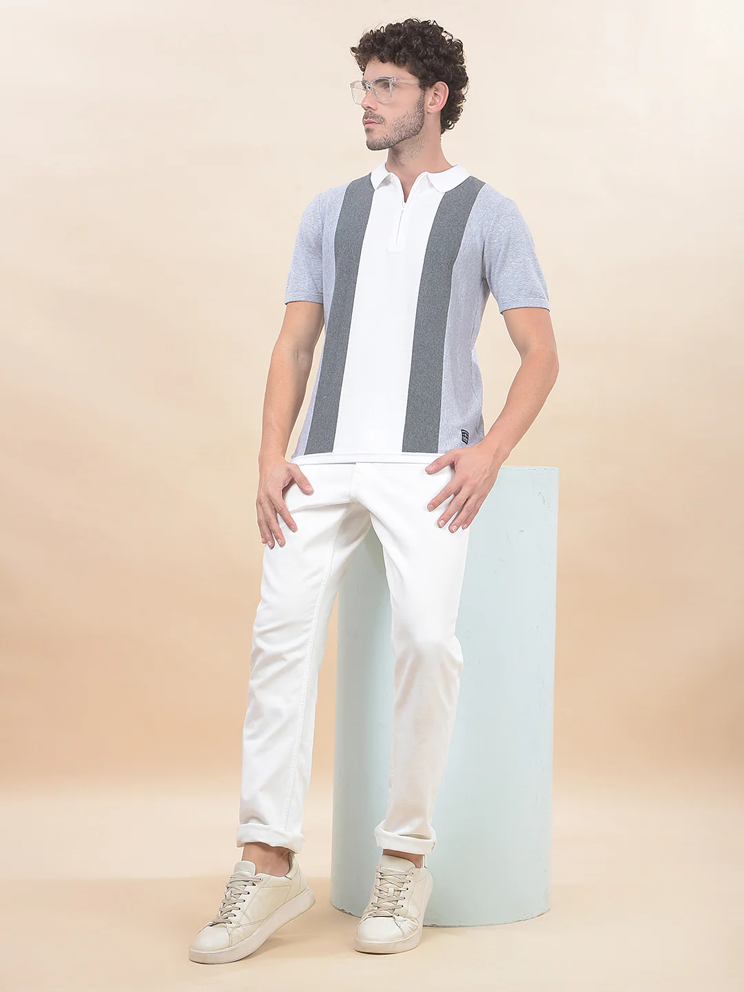 T-Shirt for Men | Breathable & Soft with Color Fastness Regular Fit Polo Neck Cotton Blend Fabric Striped Pattern - Image 8