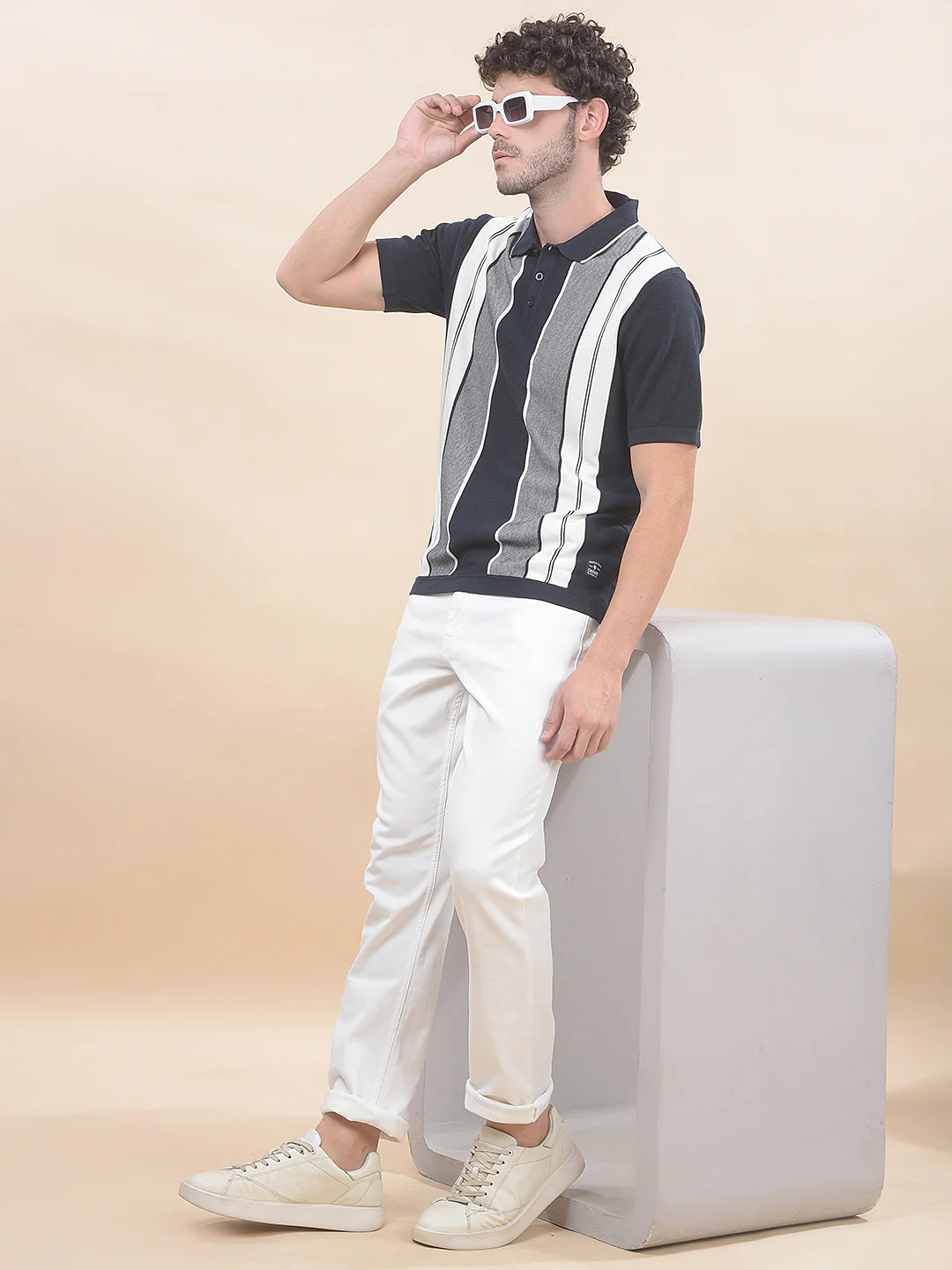 T-Shirt for Men | Breathable & Soft with Color Fastness Regular Fit Polo Neck Cotton Blend Fabric Striped Pattern