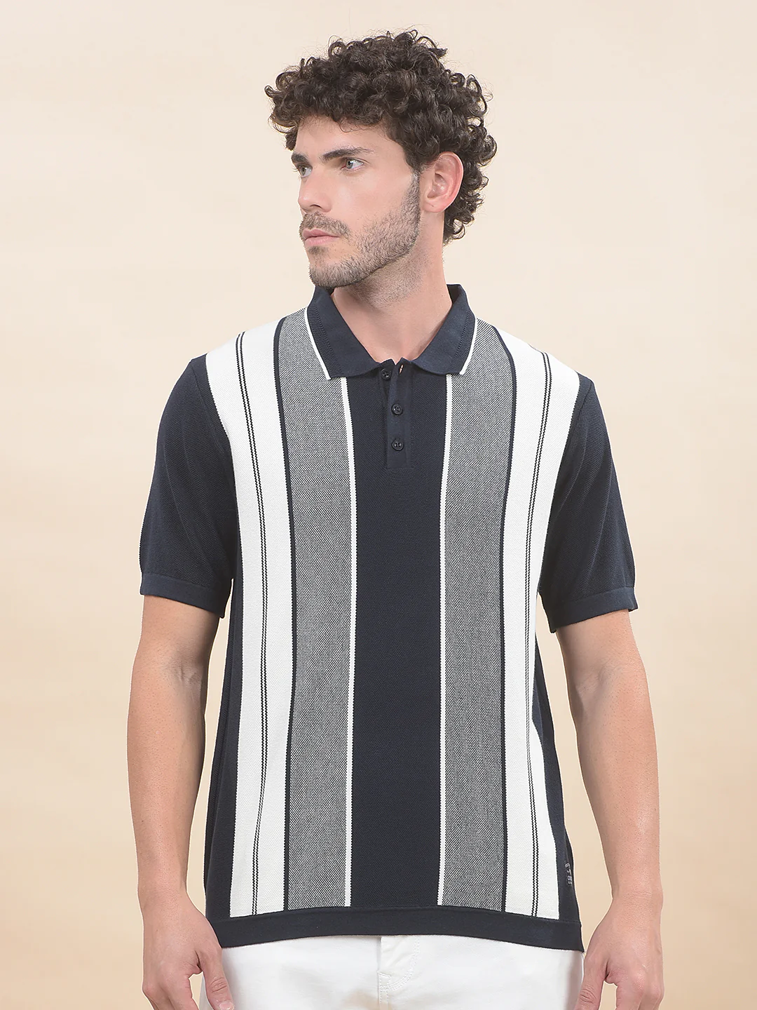T-Shirt for Men | Breathable & Soft with Color Fastness Regular Fit Polo Neck Cotton Blend Fabric Striped Pattern - Image 4