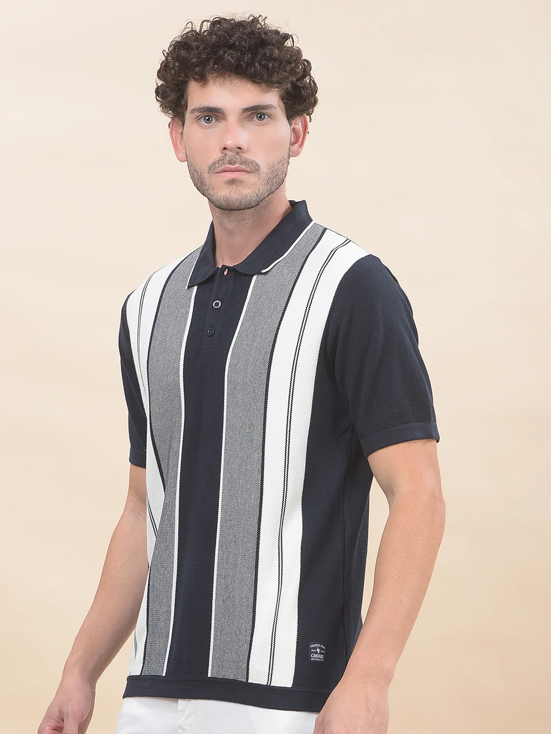 T-Shirt for Men | Breathable & Soft with Color Fastness Regular Fit Polo Neck Cotton Blend Fabric Striped Pattern - Image 5