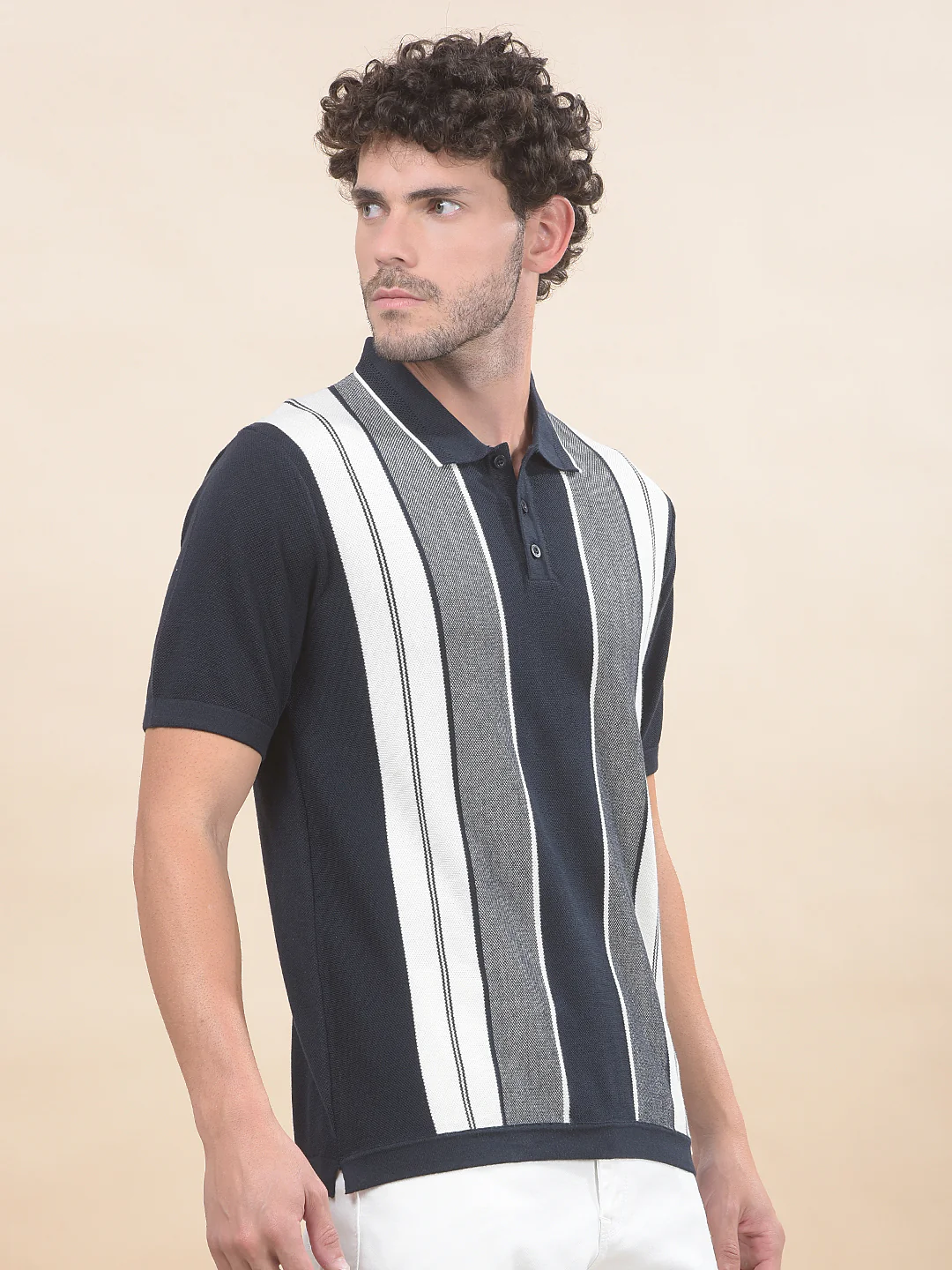 T-Shirt for Men | Breathable & Soft with Color Fastness Regular Fit Polo Neck Cotton Blend Fabric Striped Pattern - Image 6