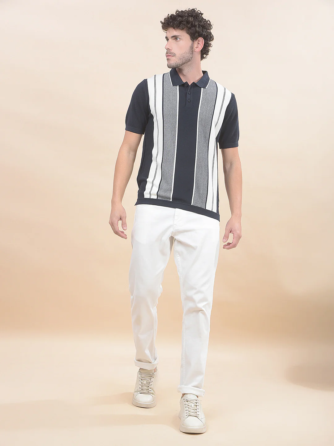 T-Shirt for Men | Breathable & Soft with Color Fastness Regular Fit Polo Neck Cotton Blend Fabric Striped Pattern - Image 8