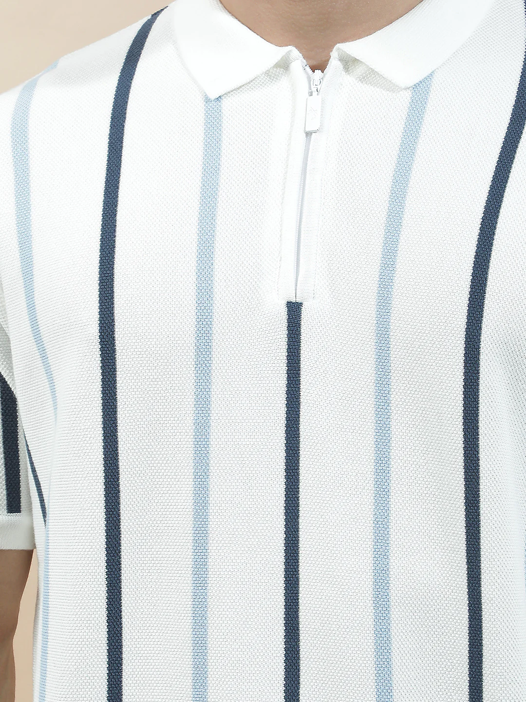 T-Shirt for Men | Breathable & Soft with Color Fastness Regular Fit Polo Neck Cotton Blend Fabric Striped Pattern - Image 7