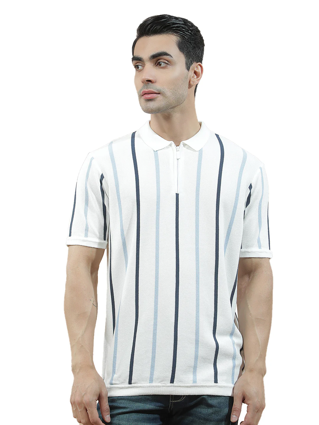 T-Shirt for Men | Breathable & Soft with Color Fastness Regular Fit Polo Neck Cotton Blend Fabric Striped Pattern - Image 9