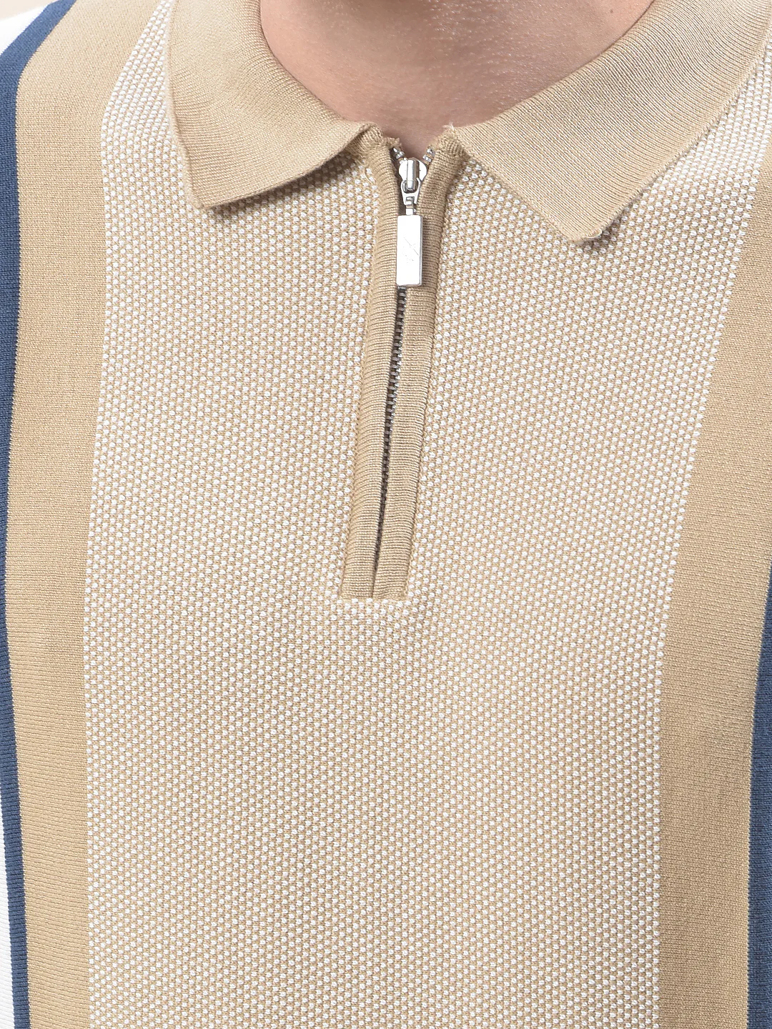 T-Shirt for Men | Breathable & Soft with Color Fastness Regular Fit Polo Neck Cotton Blend Fabric Striped Pattern - Image 7